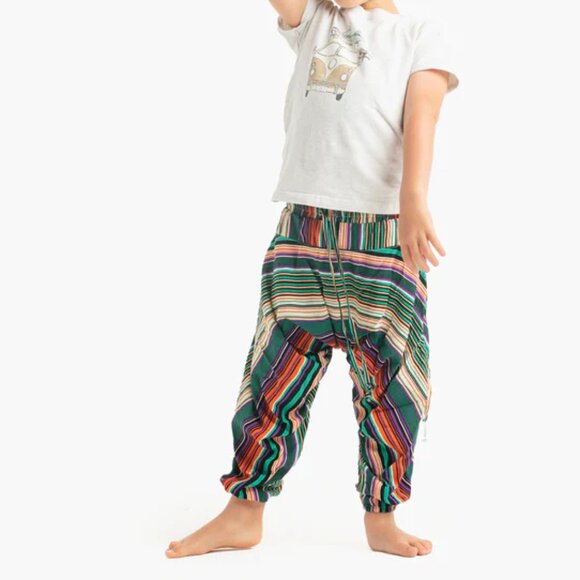 Buddha Pants Unisex Drawstring Boho Hippie Stripe Savannah Harem Pants Green - Picture 3 of 15